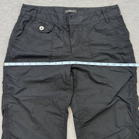 Express Womens Black Capri Pants Mid Rise Flap Pockets Cuff Ties Cotton Size 4 - Picture 9 of 13